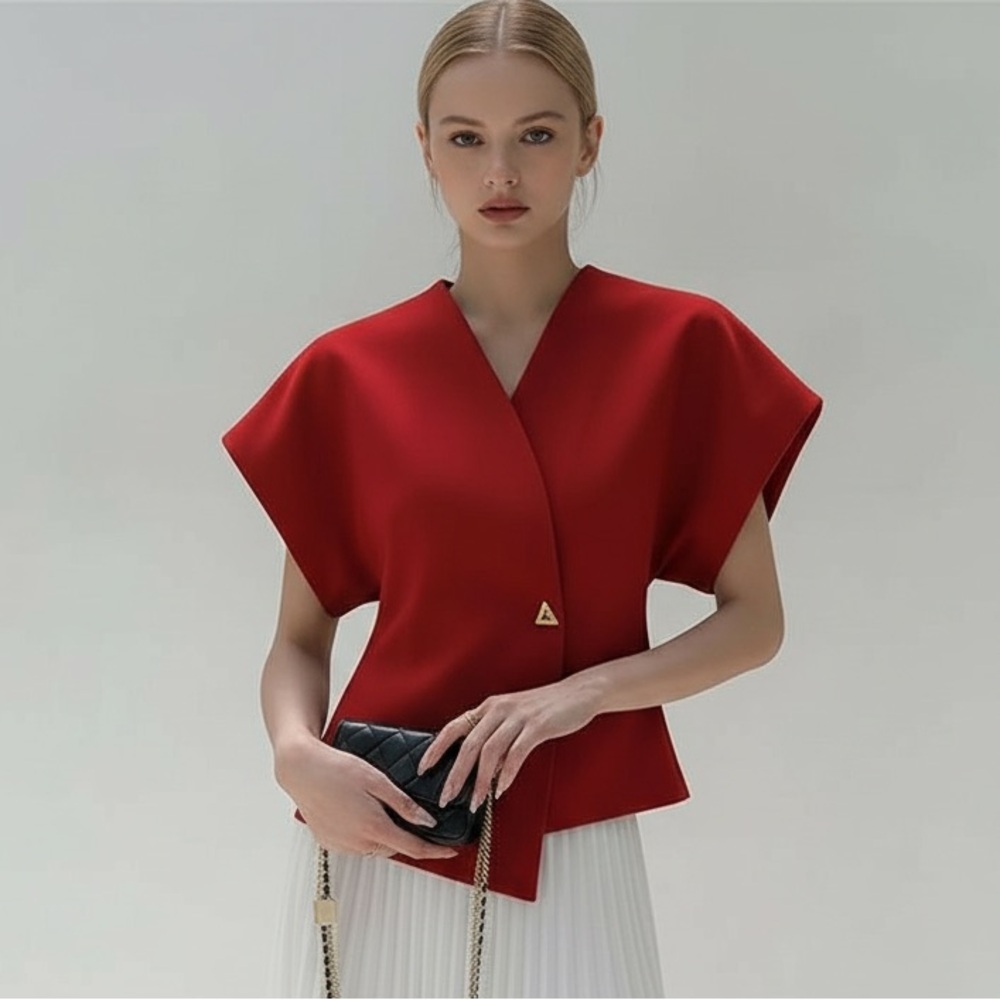 Commense Trendy V-Neck Button Down Blouse